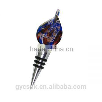 Gold Sand and Silver Foil Colorful Heart Shape Murano Glass Red Wine Stopper