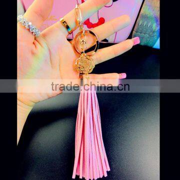 Crystal Rose Flower Leather Tessel Key Chain For Car Key Ring Car Ornaments Charms Women's Handbag Jewelry photo-2