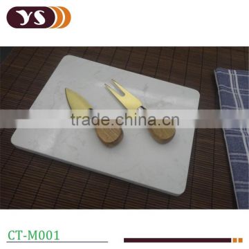 Simple new style mini marble stone cheese board with two cheese knives