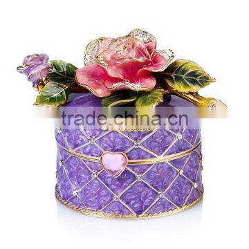 RORO Beautiful Life rose enamel metal craft jewel box metal enamel wedding gift