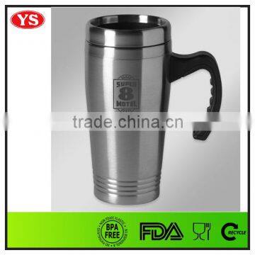 16 oz eco-friendly double wall stainless steel travel coffee mug with handle