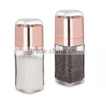 SINOGLASS 2pcs Ceramic Mechanism square round design Glass pepper Grinder Jar set