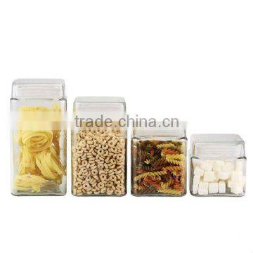 SINOGLASS 4 pcs square shape glass storage bottle jar canister with glass lid