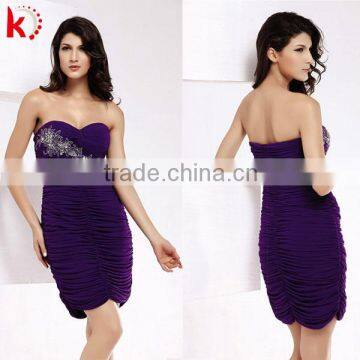 Off-shoulder ruffle stretch cotton purple cocktail dress latest fashion dresses 1302