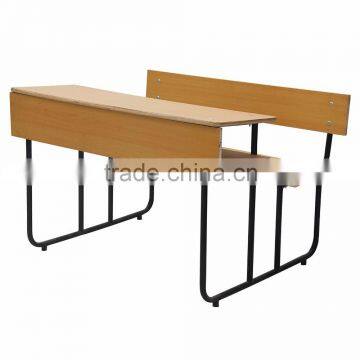 Attached Wooden Double School Desk and Chair