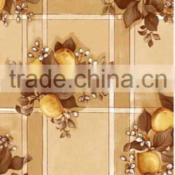 2015 Newest printed fruits and checked design vinyl tablecloth with lace/waved/straight edge