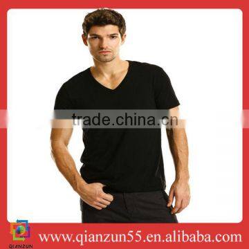 Custom design mens striped cotton plain black V-Neck T-Shirts