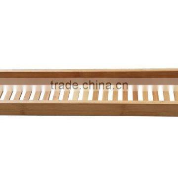 Natural bamboo and metal chrome-plated bathtub caddy