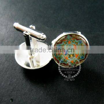 20mm Silver Plated Morocco Style Flower Art Collage Round Glass Cabochon Fashion Cufflinks Wedding Cuff Links Gift 6600051