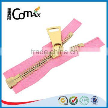 Hight Quality Y Teeth Pink Tape Metal Zipper Gold Teeth