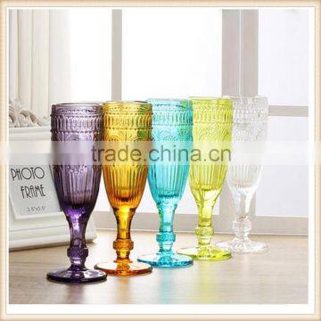 Embossed Thick Rustic Wine Glass With Short Stem