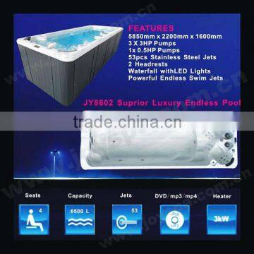 6 meter long fiberglass swimming pool with waterfall