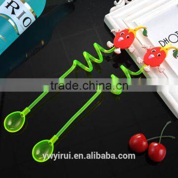 Hard plastic drinking straws with spoon