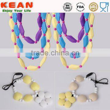 silicone teething jewelry Necklaces have a breakaway clasp Quartz Pink silicone teething White Blue