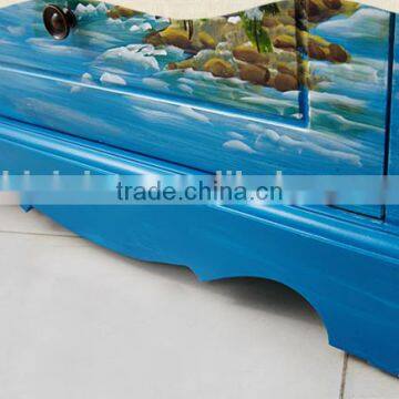 Mediterranean Style Liquor Cabinet, Sailing Boat Handpainting Wooden Drinks Cabinet, Pastoral Living Room Showcase (BF01-X1151) photo-5