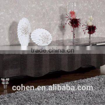 E123 Luxury Crocodile pu Cabinets Stainless Steel tv Stand/wall Unit With Marble Top for Hotel/living Room Furniture photo-2