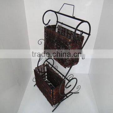 NEW WROUGHT IRON 2-TIER WICKER STORAGE RACK photo-3