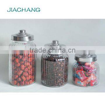 Stripe Design Home Storage Cylinder Glass Cans With Easy Open Lid photo-2
