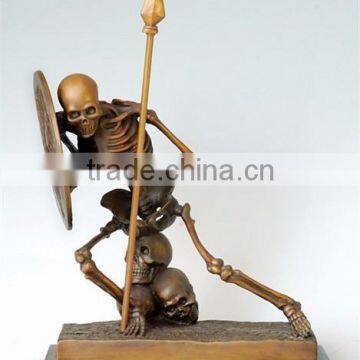 Antique Bronze Skeleton Sculpture Resin Soldier Warrior Statues photo-2