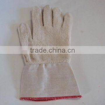 heat protection up to 250C Two ply cotton terrry glove with canvas gauntlet for Welder glove