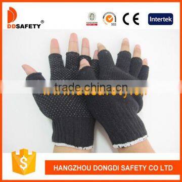 Half Finger Gloves With PVC Dots Black Cotton Polyester String Knit Gloves