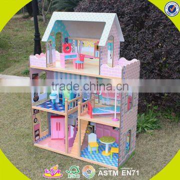 Wholesale Lovely Role Play Kids Wooden Dollhouse Delicate Style Children's Wooden Pink Dollhouse for Sale W06A032 photo-4