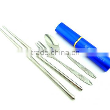 Travel stainless steel portable tableware three pieces set disposable chopsticks