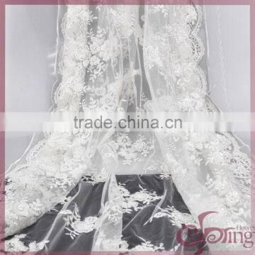 White flower embroidery lace mesh, bridal lace fabrics sequin fabric for wedding dress