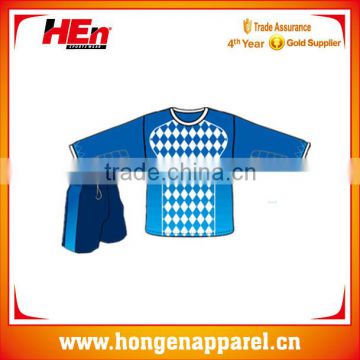 Hongen apparel wholeasle teenage bright blue long sleeve soccer set OEM custom design