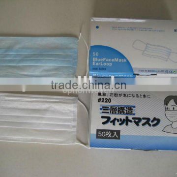 Disposable face mask, surgical face mask, nonwoven mask with Ear loop CE ISO Certification