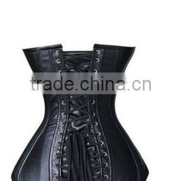 Fashionable Lapel Lace-Up Faux Leather Solid Color Women's Corset photo-3