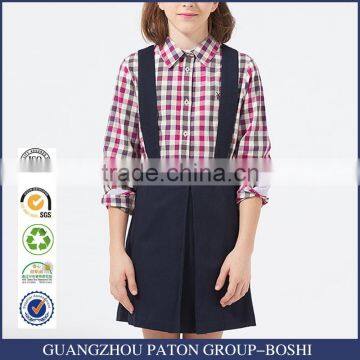 British Style 2017 Spring Student Girls Shirt Long Sleeved Cotton Plaid Shirt for Girl