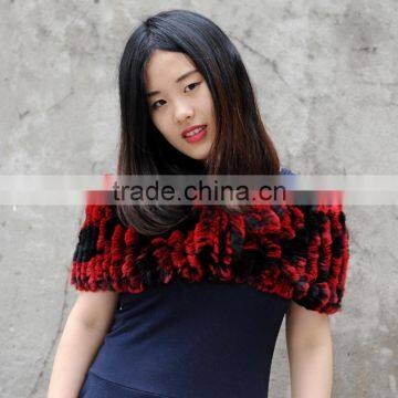 CX-S-07B Fashion Stock Knitted Rex Rabbit Fur Women Scarf Fur Shawl photo-6