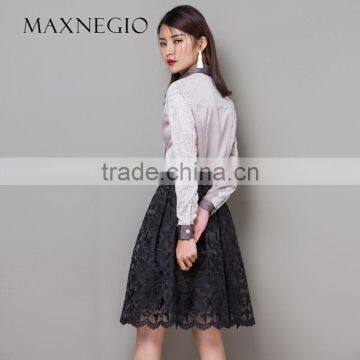 Spring Autumn Women Blouses Lace Crochet Chiffon Blouse Long Sleeve Casual Shirt Female Notched Collar Tops photo-3