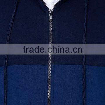 Men Blue Colourblocked Hooded Sweatshirt 2 Pockets Zip Closure Straight Hem Hoodies 100 Percent Cotton Soft Warm Comfort Sweater photo-6