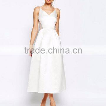 MGOO Elegant Shoulder Backless Sexy Midi Prom Dress In Sateen With Mesh Inserts At Waist Bridesmaid Dress photo-3