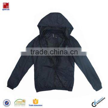 Single Plain Black Removable Hood Mens Fall Jacket