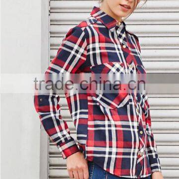 Flannel Button Front Shirt Wholesale Long Sleeve Plaid Shirt for Women photo-3