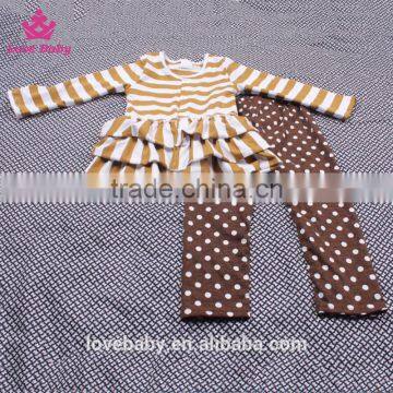 Mustard White Stripy Cardigan And Coffee Polka Trousers Girl Sweet Spring Clothing Sets LBYTZ001-40 photo-4