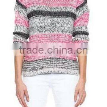 EY0866S ladies grey and pink striped pullover boat neck sweater knitting pattern