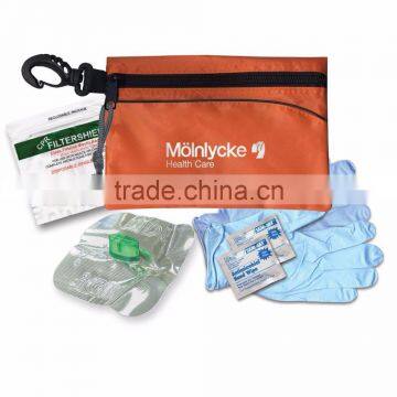 CPR Kit - has antimicrobial wipes, CPR filter shield, nitrile gloves and comes with your logo