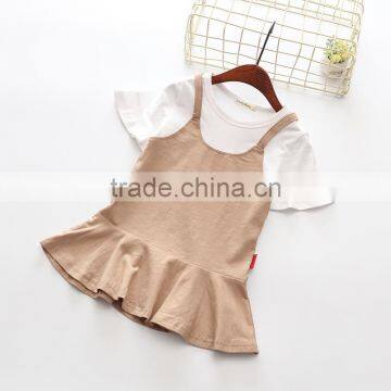 Modern Summer Plain Baby Girl Falbala Vest Suspenders Skirts photo-3