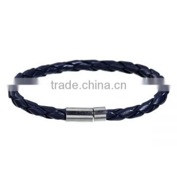 Simple Design Braided Cord Silver Tone Deep Blue Leather & Copper Bracelets