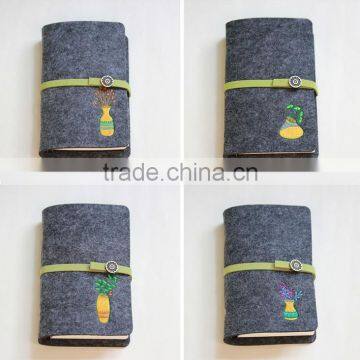 Novel Logo Custom Felt Cover With Embroidery Spiral Binding Dairy Notebook With Button