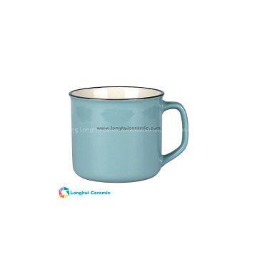 10oz Glossy Vibrant Flared Top Square Handle Ceramic Coffee Cup