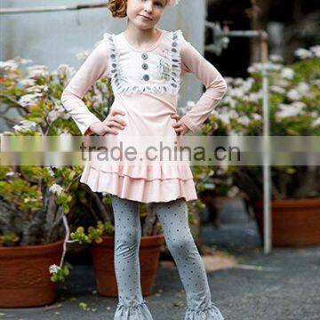 cute girls pink stripe double ruffle casual children wholesale clothes