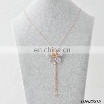 Elegant gold-filled chain tassel suede flower pendant long simple fashion Y necklace for girls' gifts