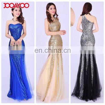 2017 Elegant Woman One Shoulder Bridesmaid Sexy Bodycon Maxi Long Gold Sequin Dress