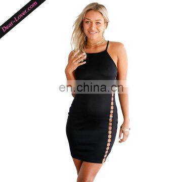 Sleeveless Black See-through Side Cross Back Hammock Mini Club Dresses