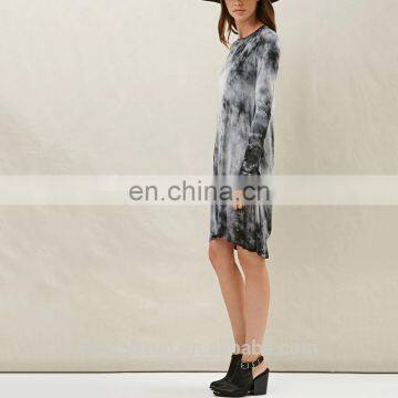 Tie Dye Tunic Dress Long Sleeve Ruffle Tunic Soft Dress With Cutout Detail On Back Backless T-shirt photo-3